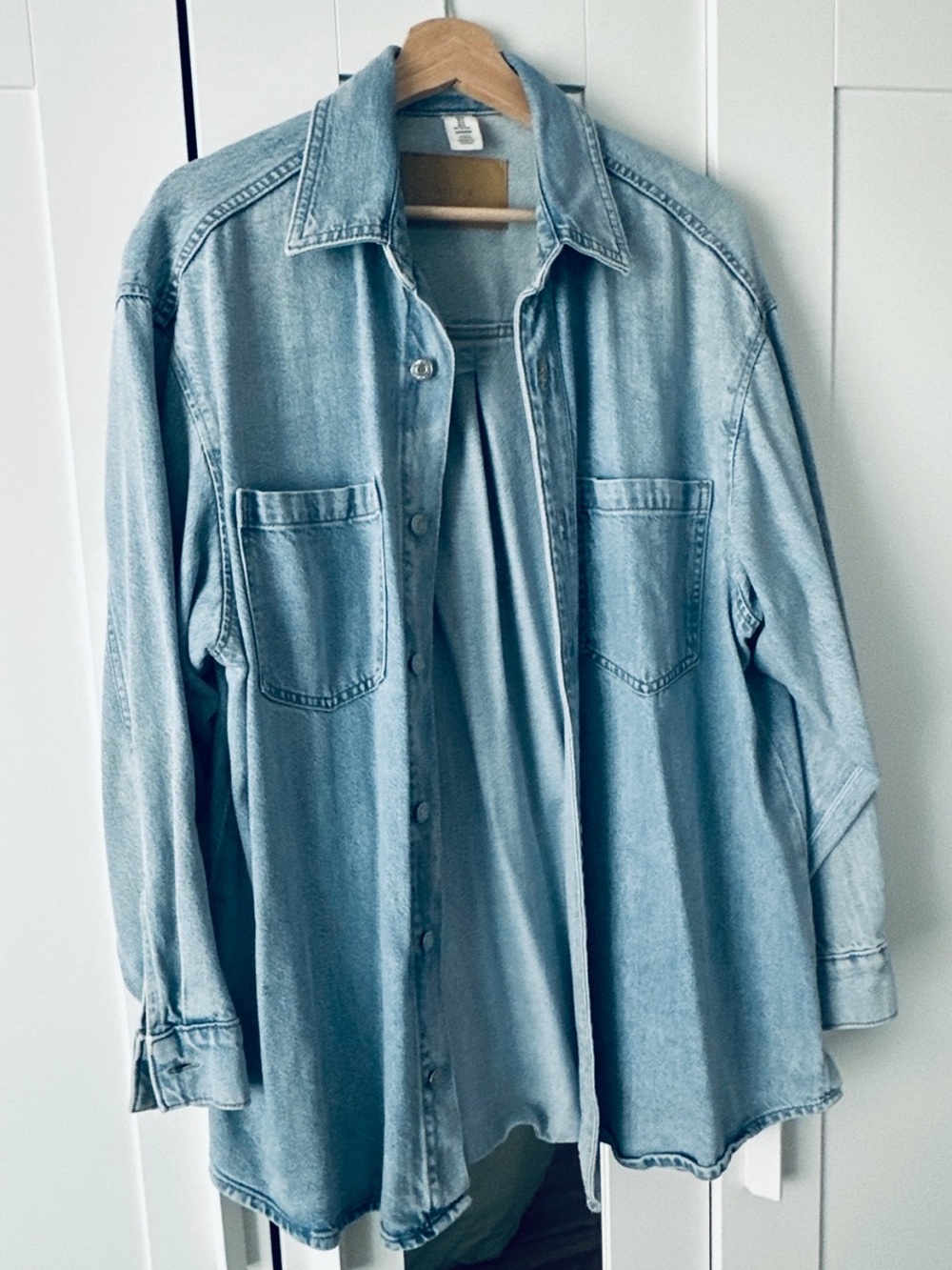 &Denim Light Wash Oversized Denim Shacket Button-Up Shirt